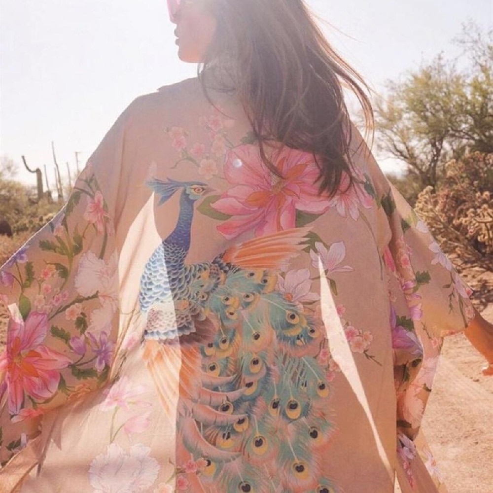 Beautiful boho nude or blue Peacock kimono - Picture 4 of 10
